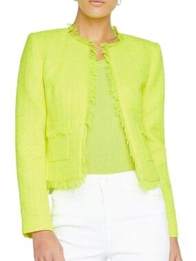 L'AGENCE Angelina Neon Tweed Jacket Fringe Blazer Yellow NWT